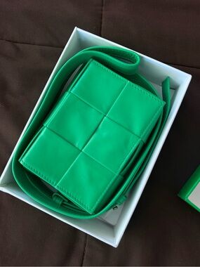 Bottega Green Mini Woven Leather Crossbody Bag